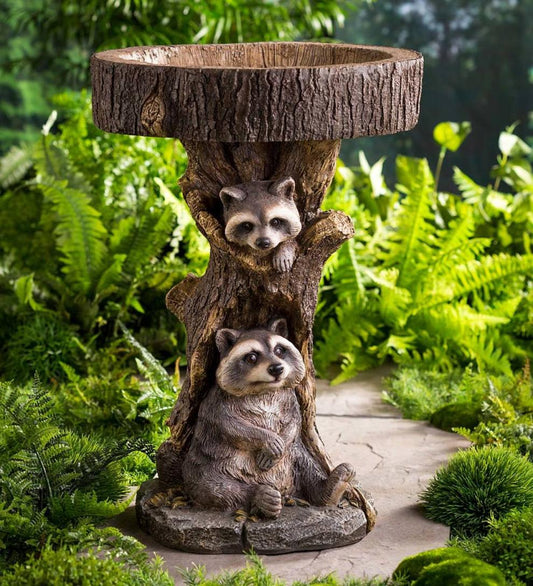 Plow & Hearth Deck & Patio Accents Outdoor Living Resin Raccoon Birdbath