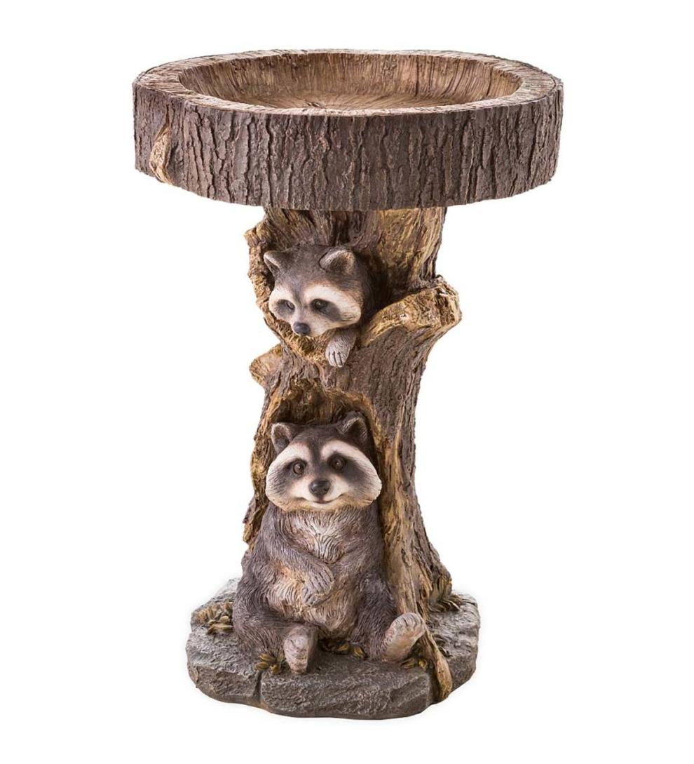 Plow & Hearth Deck & Patio Accents Outdoor Living Resin Raccoon Birdbath