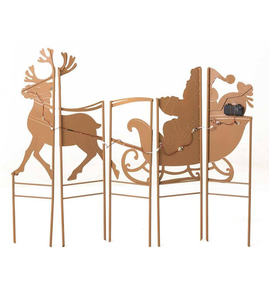 Plow & Hearth Deck & Patio Accents Outdoor Living Santa, Sleigh And Reindeer Lighted Landscape Panel Stakes, Set Of 5