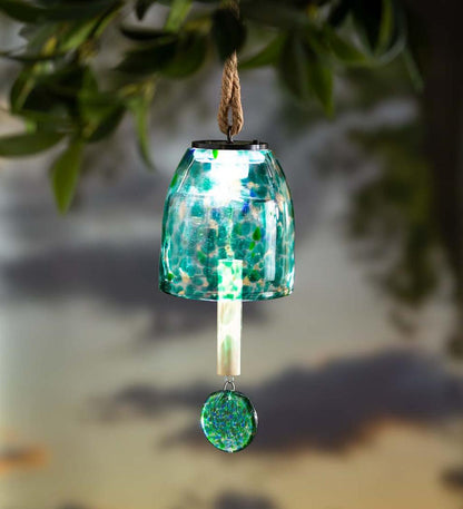 Plow & Hearth Deck & Patio Accents Outdoor Living Solar Art Glass Bell Chime - Blue