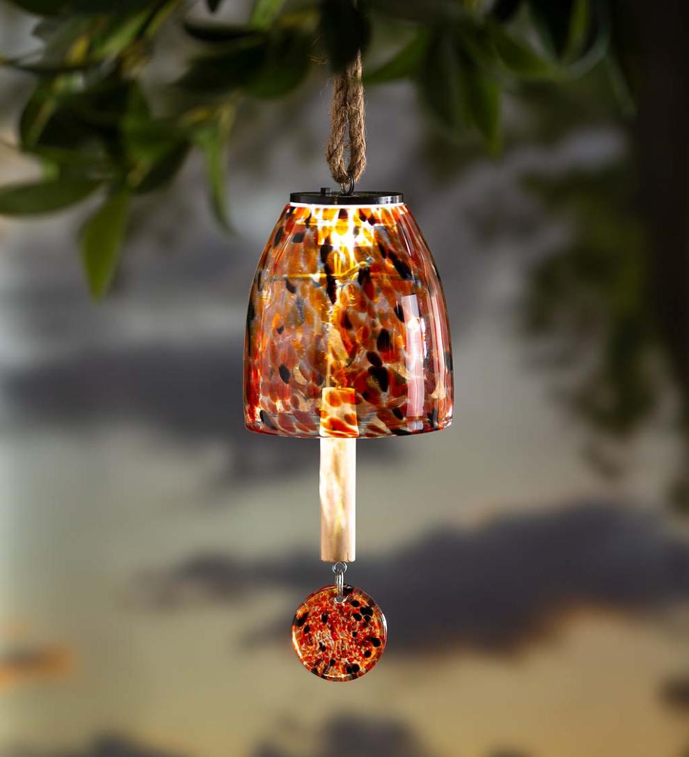 Plow & Hearth Deck & Patio Accents Outdoor Living Solar Art Glass Bell Chime - Blue