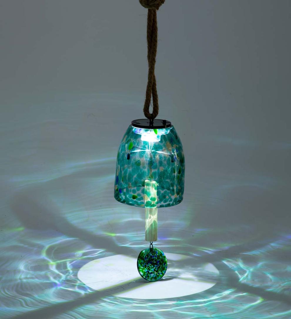 Plow & Hearth Deck & Patio Accents Outdoor Living Solar Art Glass Bell Chime - Blue