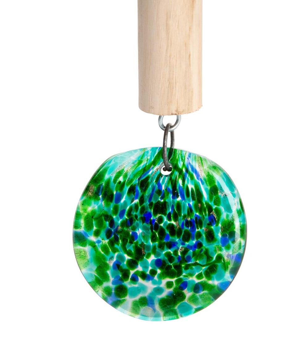 Plow & Hearth Deck & Patio Accents Outdoor Living Solar Art Glass Bell Chime - Blue