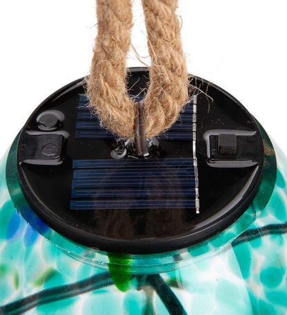 Plow & Hearth Deck & Patio Accents Outdoor Living Solar Art Glass Bell Chime - Blue