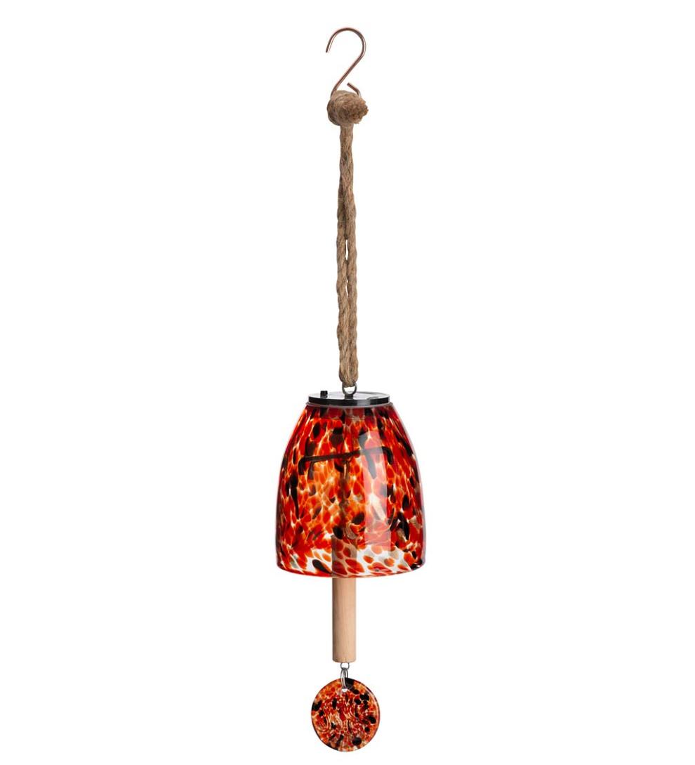 Plow & Hearth Deck & Patio Accents Outdoor Living Solar Art Glass Bell Chime - Blue