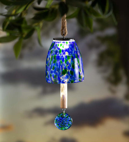 Plow & Hearth Deck & Patio Accents Outdoor Living Solar Art Glass Bell Chime - Blue