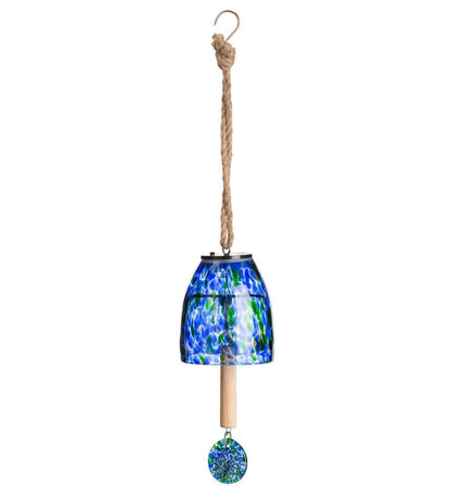 Plow & Hearth Deck & Patio Accents Outdoor Living Solar Art Glass Bell Chime - Blue