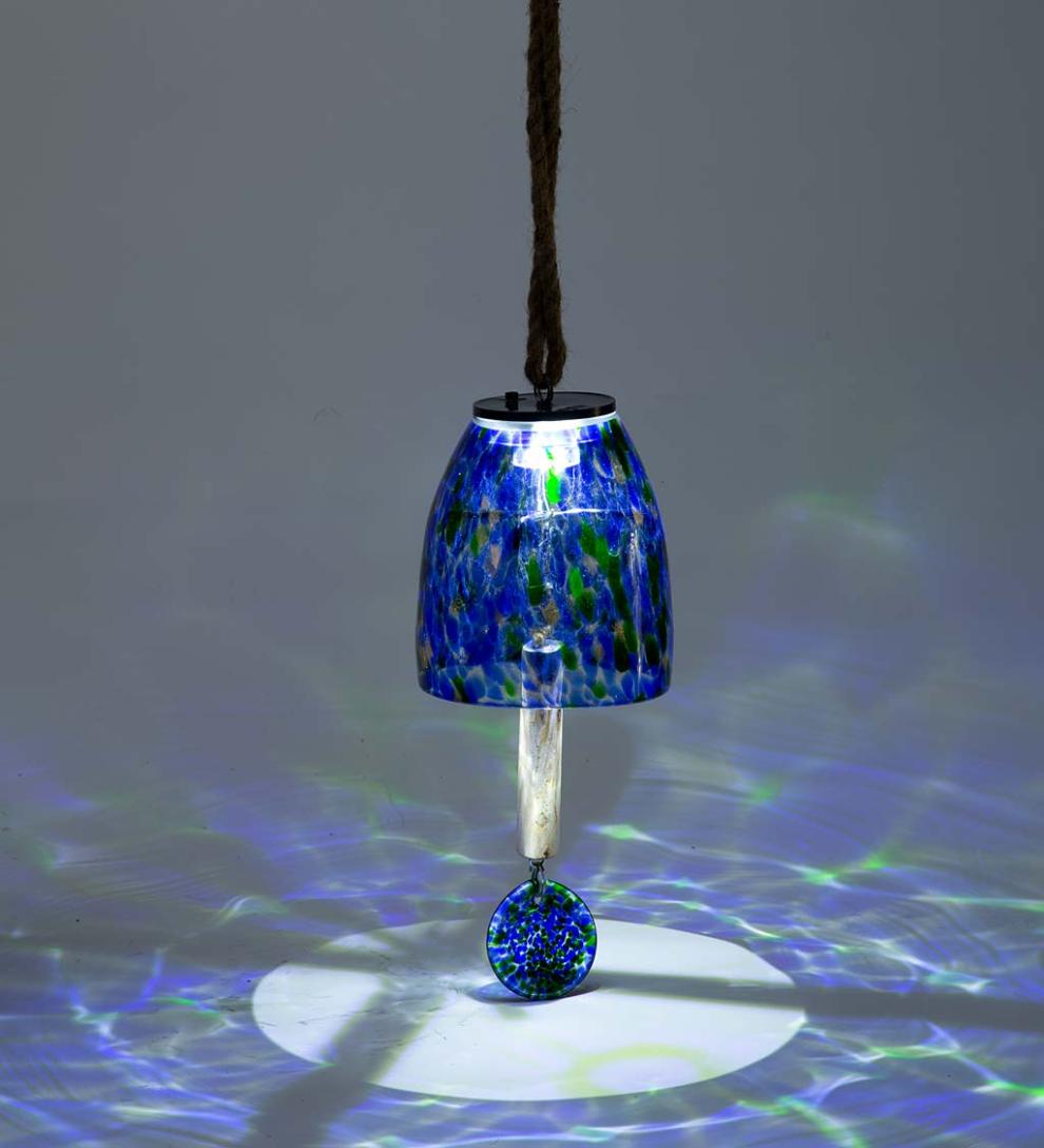 Plow & Hearth Deck & Patio Accents Outdoor Living Solar Art Glass Bell Chime - Blue