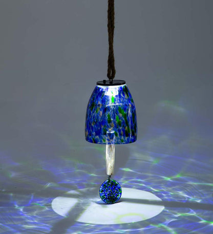 Plow & Hearth Deck & Patio Accents Outdoor Living Solar Art Glass Bell Chime - Blue