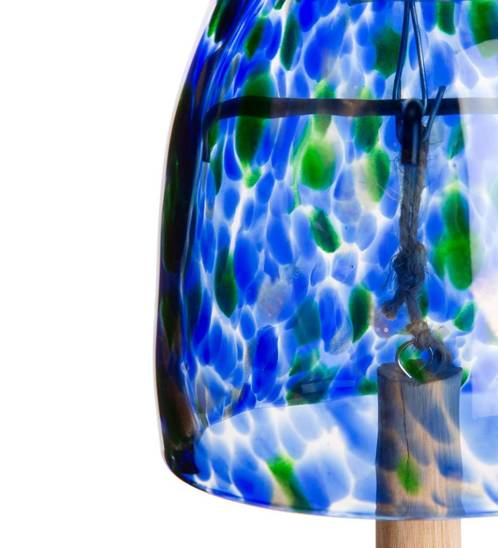 Plow & Hearth Deck & Patio Accents Outdoor Living Solar Art Glass Bell Chime - Blue