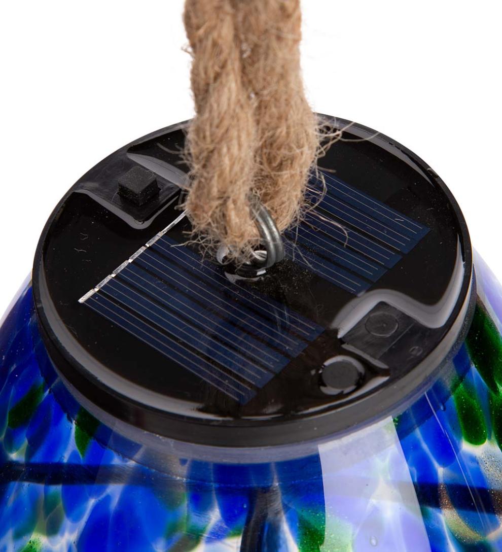 Plow & Hearth Deck & Patio Accents Outdoor Living Solar Art Glass Bell Chime - Blue