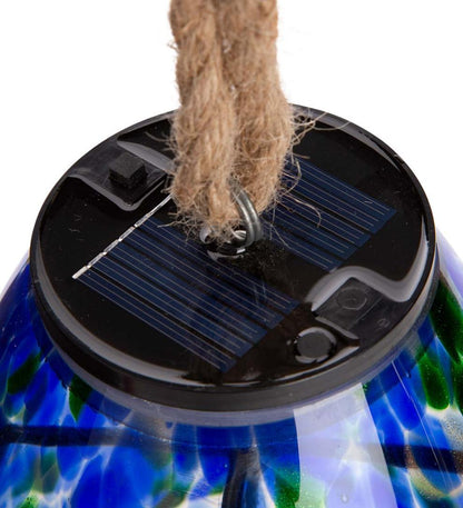 Plow & Hearth Deck & Patio Accents Outdoor Living Solar Art Glass Bell Chime - Blue