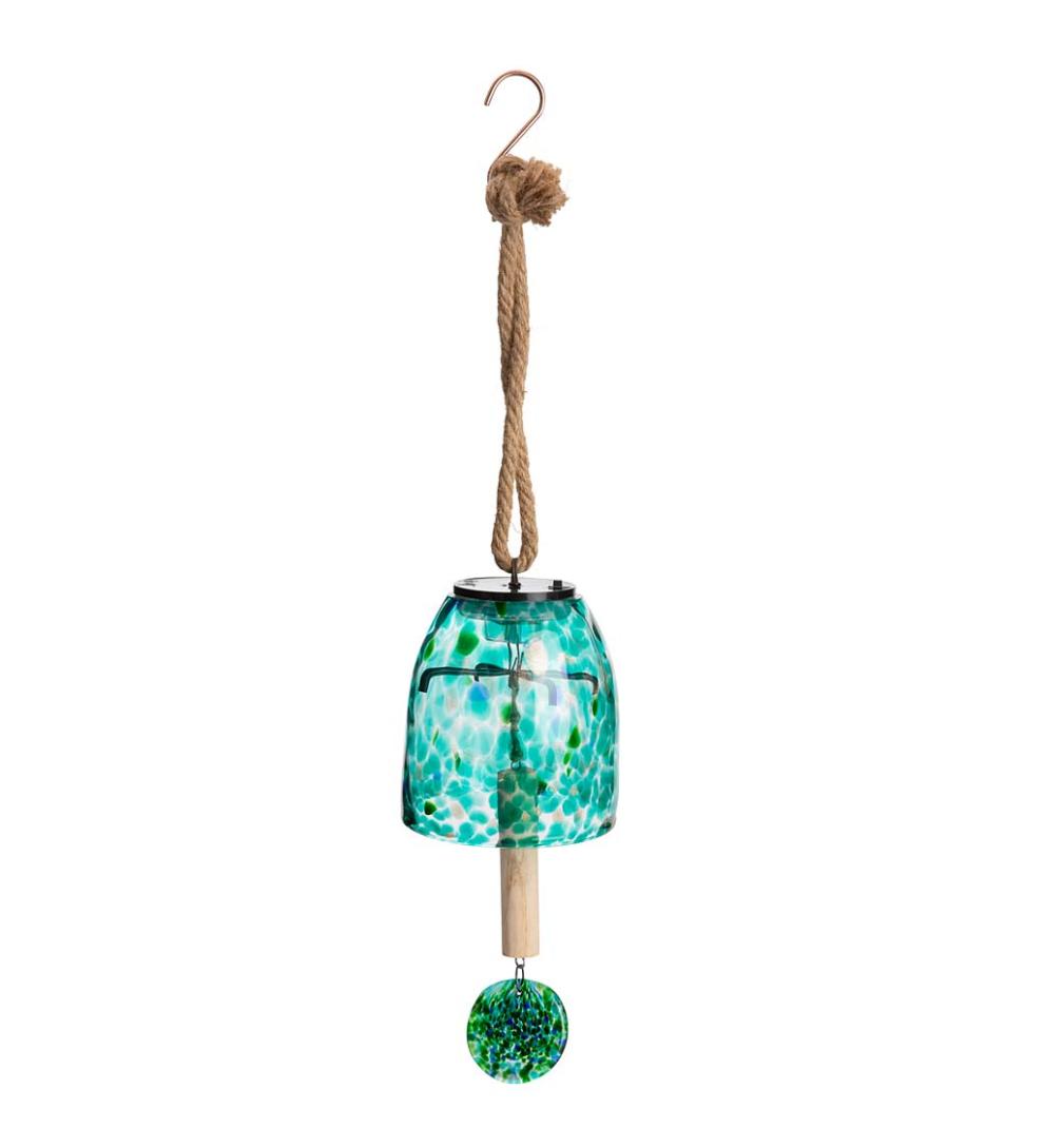 Plow & Hearth Deck & Patio Accents Outdoor Living Solar Art Glass Bell Chime - Blue