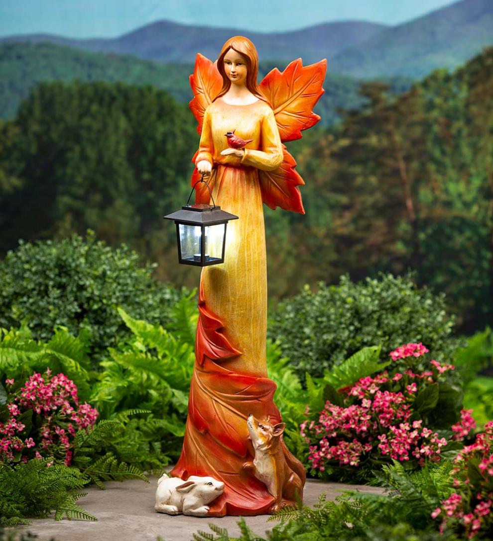 Plow & Hearth Deck & Patio Accents Outdoor Living Solar Fall Foliage Angel And Friends Garden Statue