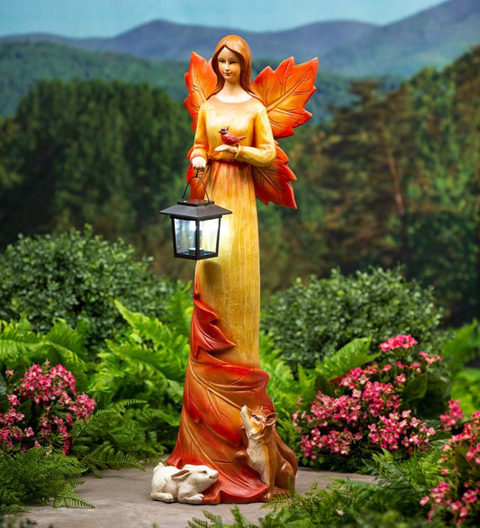 Plow & Hearth Deck & Patio Accents Outdoor Living Solar Fall Foliage Angel And Friends Garden Statue