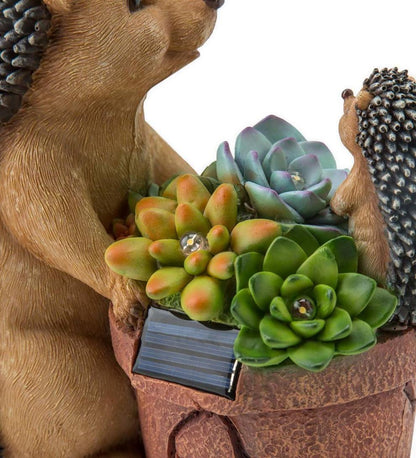 Plow & Hearth Deck & Patio Accents Outdoor Living Solar Succulent Hedgehogs Flower Pot Garden Statue
