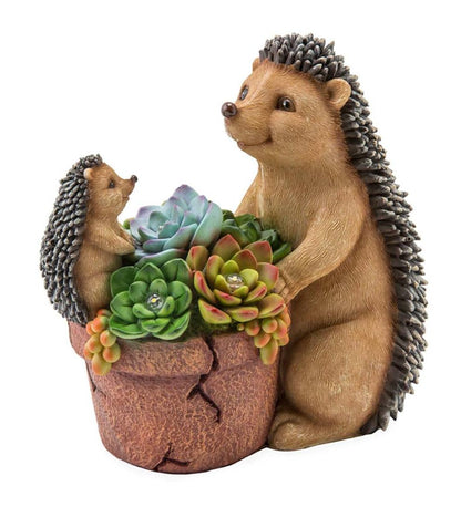 Plow & Hearth Deck & Patio Accents Outdoor Living Solar Succulent Hedgehogs Flower Pot Garden Statue