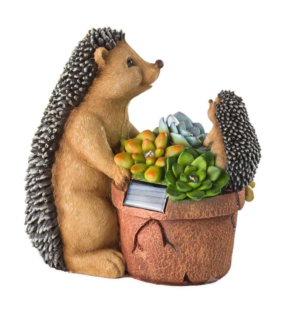 Plow & Hearth Deck & Patio Accents Outdoor Living Solar Succulent Hedgehogs Flower Pot Garden Statue