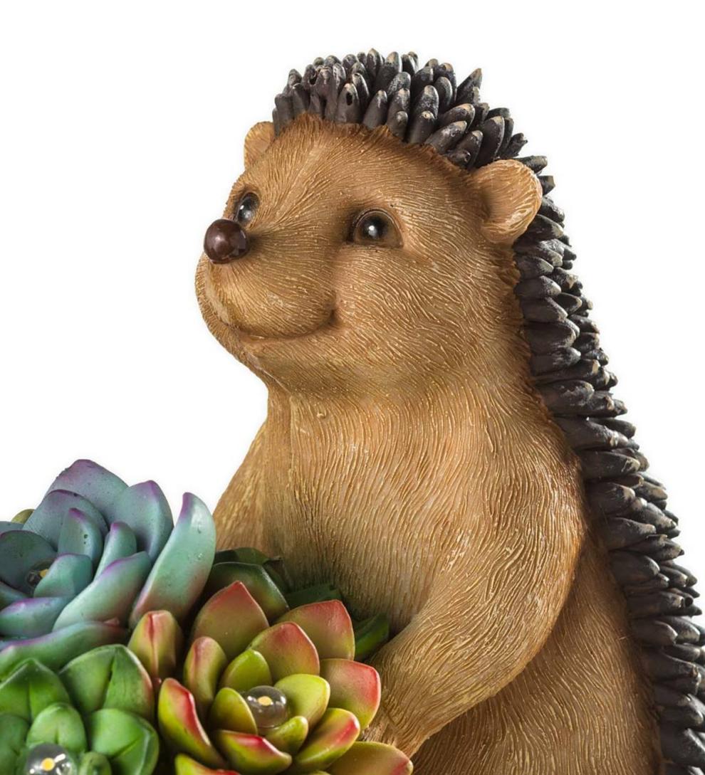 Plow & Hearth Deck & Patio Accents Outdoor Living Solar Succulent Hedgehogs Flower Pot Garden Statue