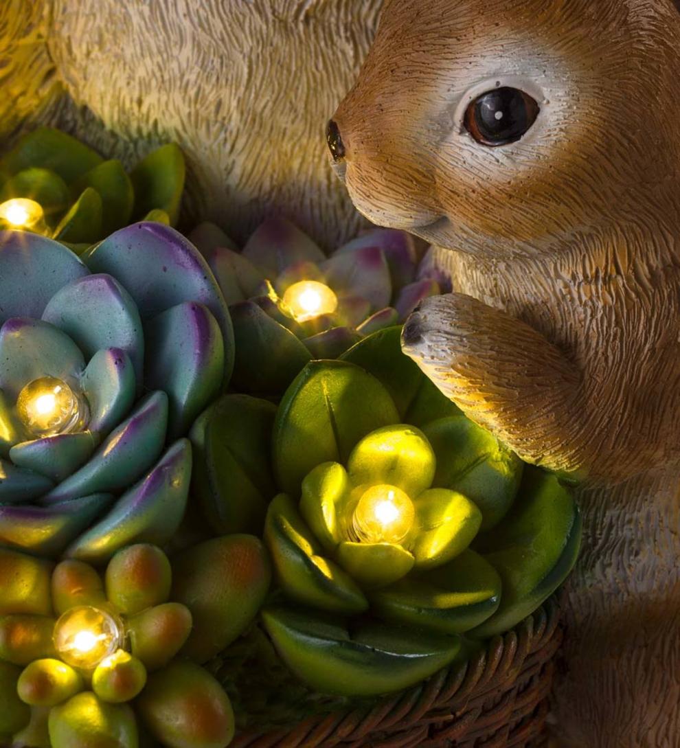 Plow & Hearth Deck & Patio Accents Outdoor Living Solar Succulent Rabbits Flower Pot Garden Statue