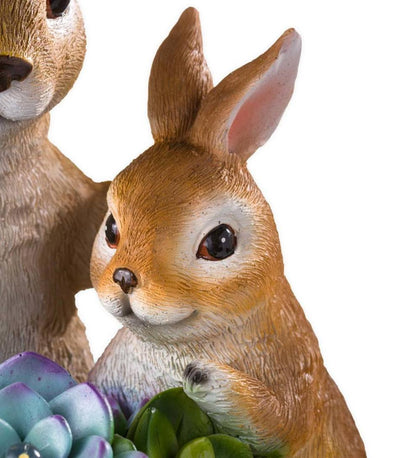 Plow & Hearth Deck & Patio Accents Outdoor Living Solar Succulent Rabbits Flower Pot Garden Statue