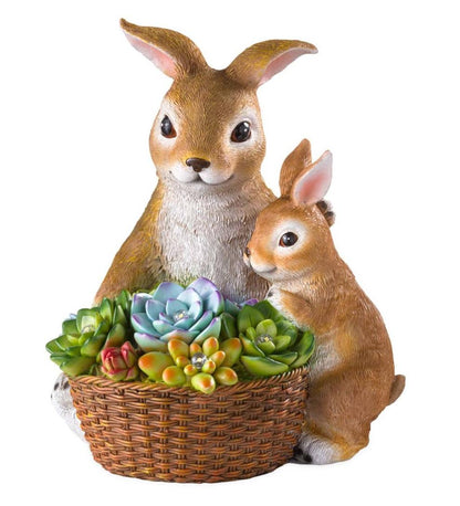 Plow & Hearth Deck & Patio Accents Outdoor Living Solar Succulent Rabbits Flower Pot Garden Statue