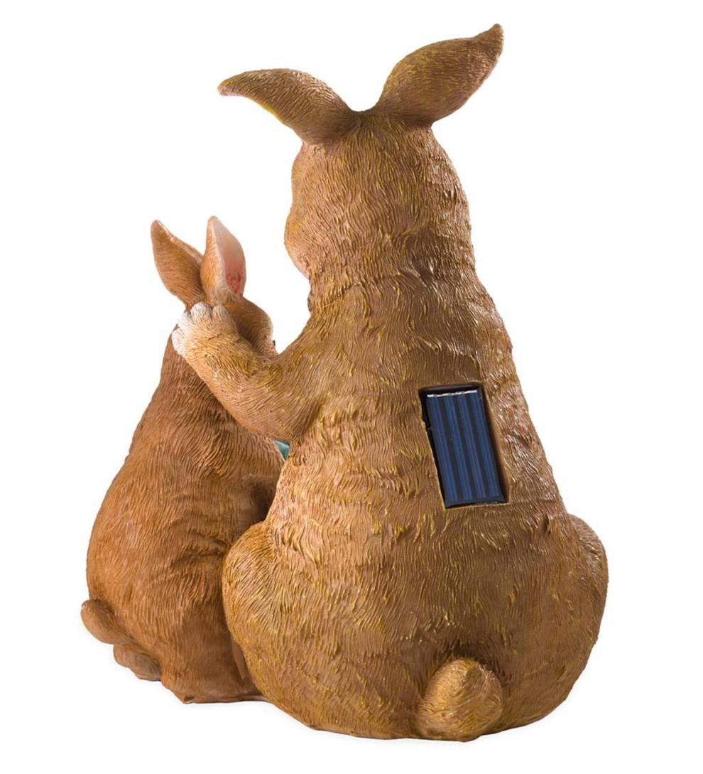 Plow & Hearth Deck & Patio Accents Outdoor Living Solar Succulent Rabbits Flower Pot Garden Statue