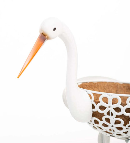 Plow & Hearth Deck & Patio Accents Outdoor Living Standing White Heron Metal Planter With Coco Liner