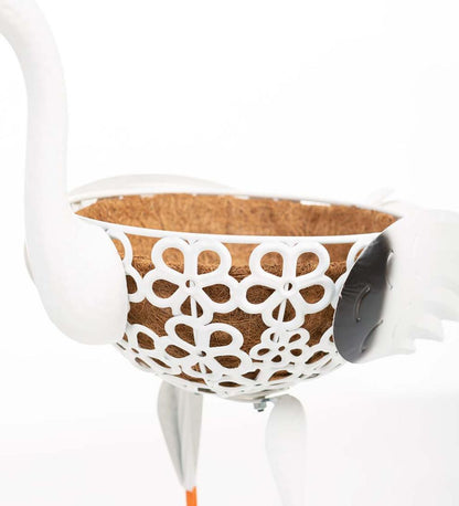 Plow & Hearth Deck & Patio Accents Outdoor Living Standing White Heron Metal Planter With Coco Liner