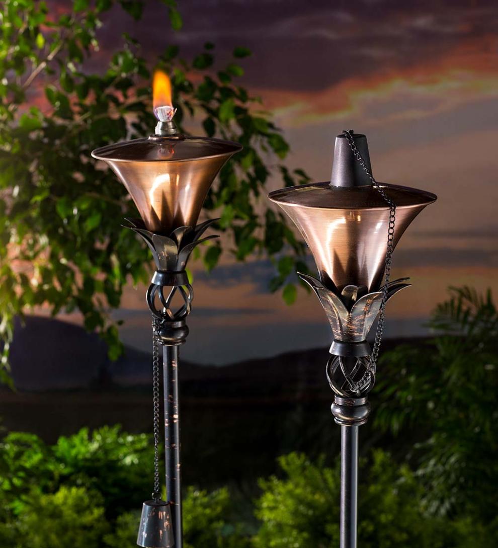 Plow & Hearth Deck & Patio Accents Outdoor Living Steel Garden Torches, Set Of 2 - Copper