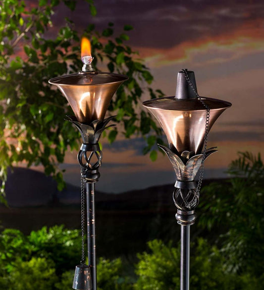 Plow & Hearth Deck & Patio Accents Outdoor Living Steel Garden Torches, Set Of 2 - Copper