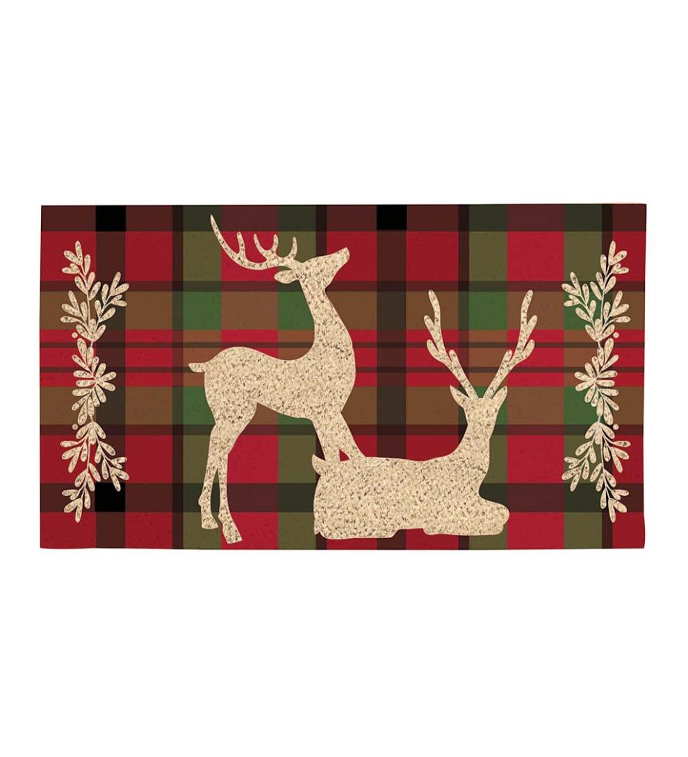 Plow & Hearth Deck & Patio Accents Outdoor Living Tartan Reindeer Coir Mat