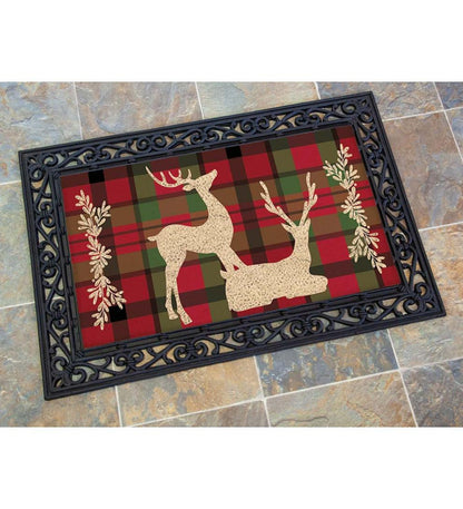 Plow & Hearth Deck & Patio Accents Outdoor Living Tartan Reindeer Coir Mat
