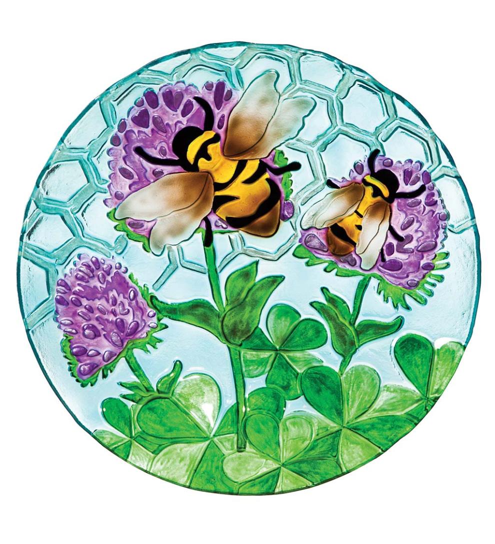 Plow & Hearth Deck & Patio Accents Outdoor Living Textured Glass Busy Bees Birdbath Basin