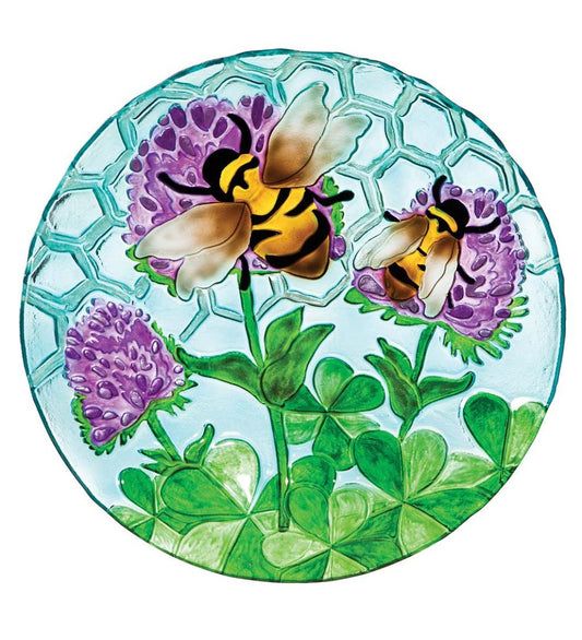 Plow & Hearth Deck & Patio Accents Outdoor Living Textured Glass Busy Bees Birdbath Basin