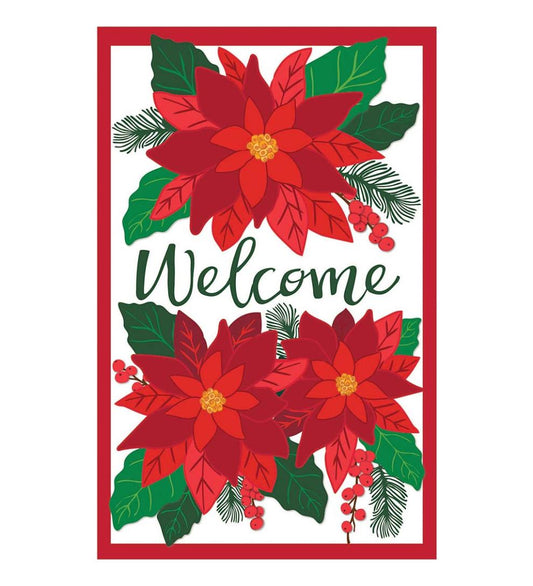 Plow & Hearth Deck & Patio Accents Outdoor Living Textured Poinsettia With Welcome Message Applique House Flag