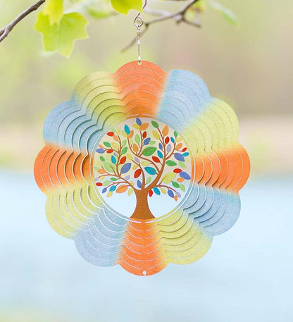Plow & Hearth Deck & Patio Accents Outdoor Living Tree Of Life Optical Illusion Hanging Metal Spinner
