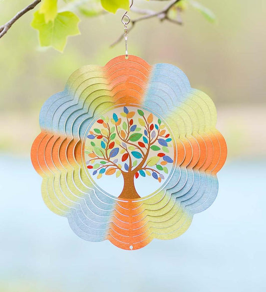 Plow & Hearth Deck & Patio Accents Outdoor Living Tree Of Life Optical Illusion Hanging Metal Spinner