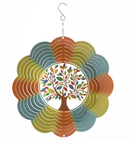 Plow & Hearth Deck & Patio Accents Outdoor Living Tree Of Life Optical Illusion Hanging Metal Spinner
