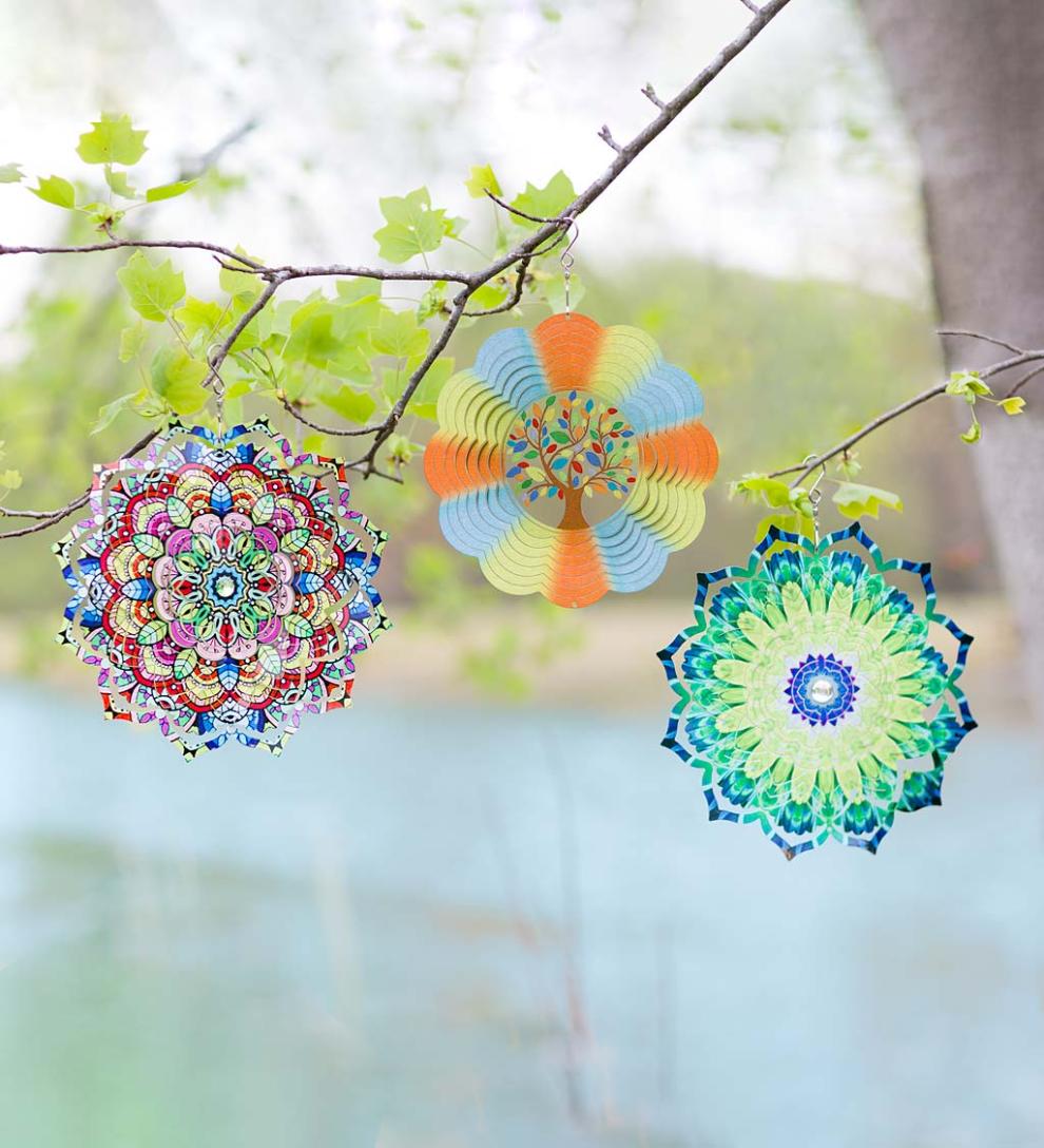 Plow & Hearth Deck & Patio Accents Outdoor Living Tree Of Life Optical Illusion Hanging Metal Spinner