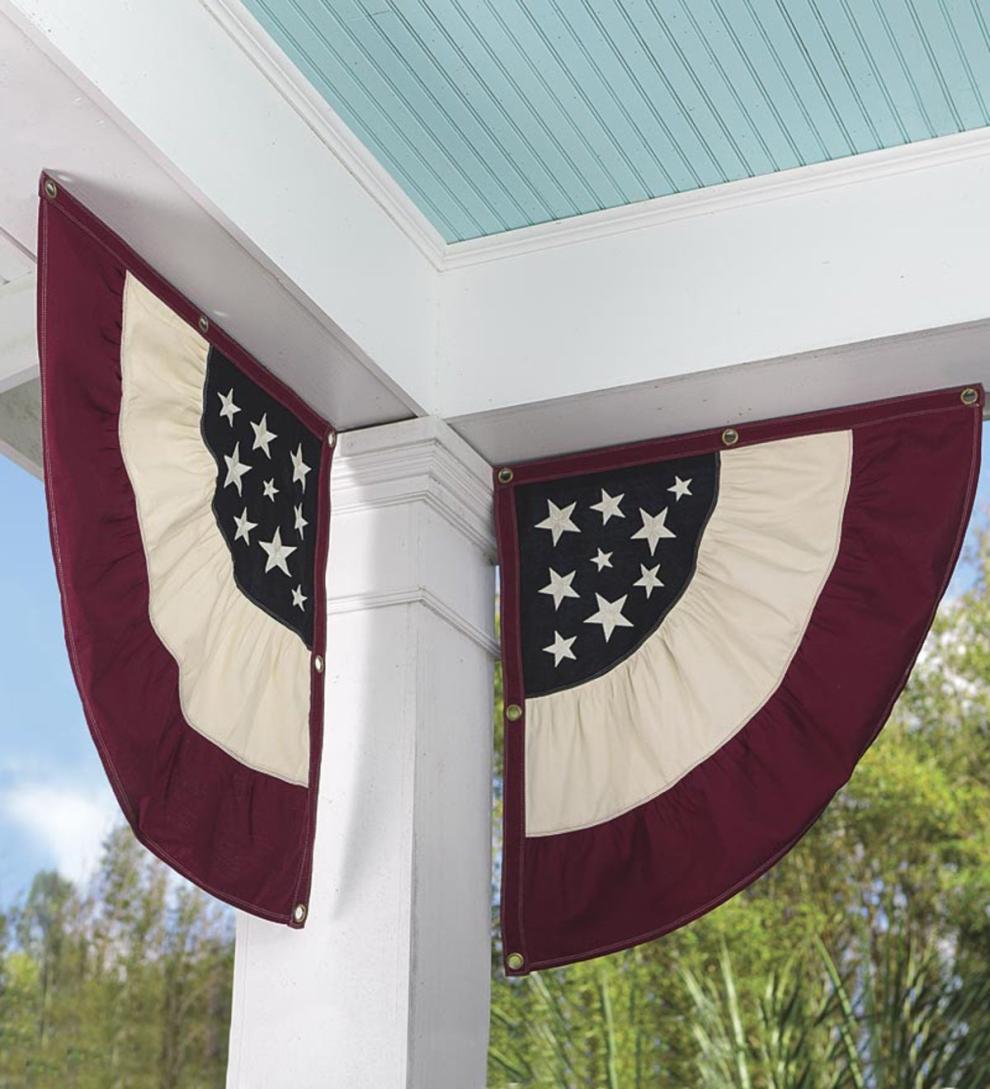 Plow & Hearth Deck & Patio Accents Outdoor Living Vintage Americana Embroidered Cotton Half-Buntings, Set Of 2