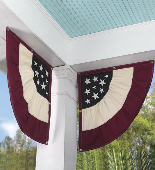 Plow & Hearth Deck & Patio Accents Outdoor Living Vintage Americana Embroidered Cotton Half-Buntings, Set Of 2