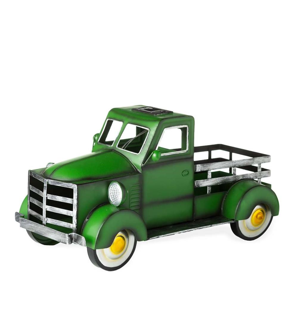 Plow & Hearth Deck & Patio Accents Outdoor Living Vintage Style Solar Pickup Truck Garden Accent - Blue