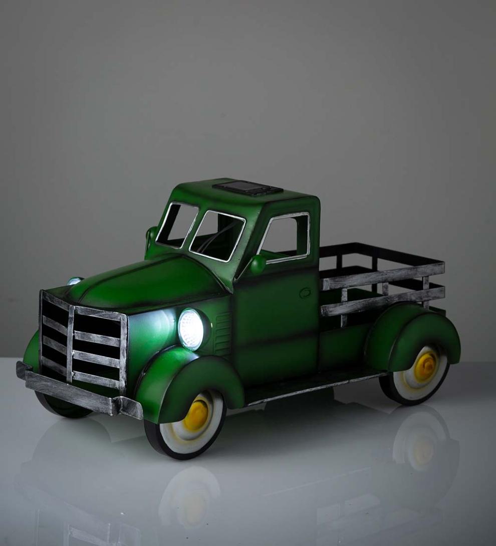 Plow & Hearth Deck & Patio Accents Outdoor Living Vintage Style Solar Pickup Truck Garden Accent - Blue