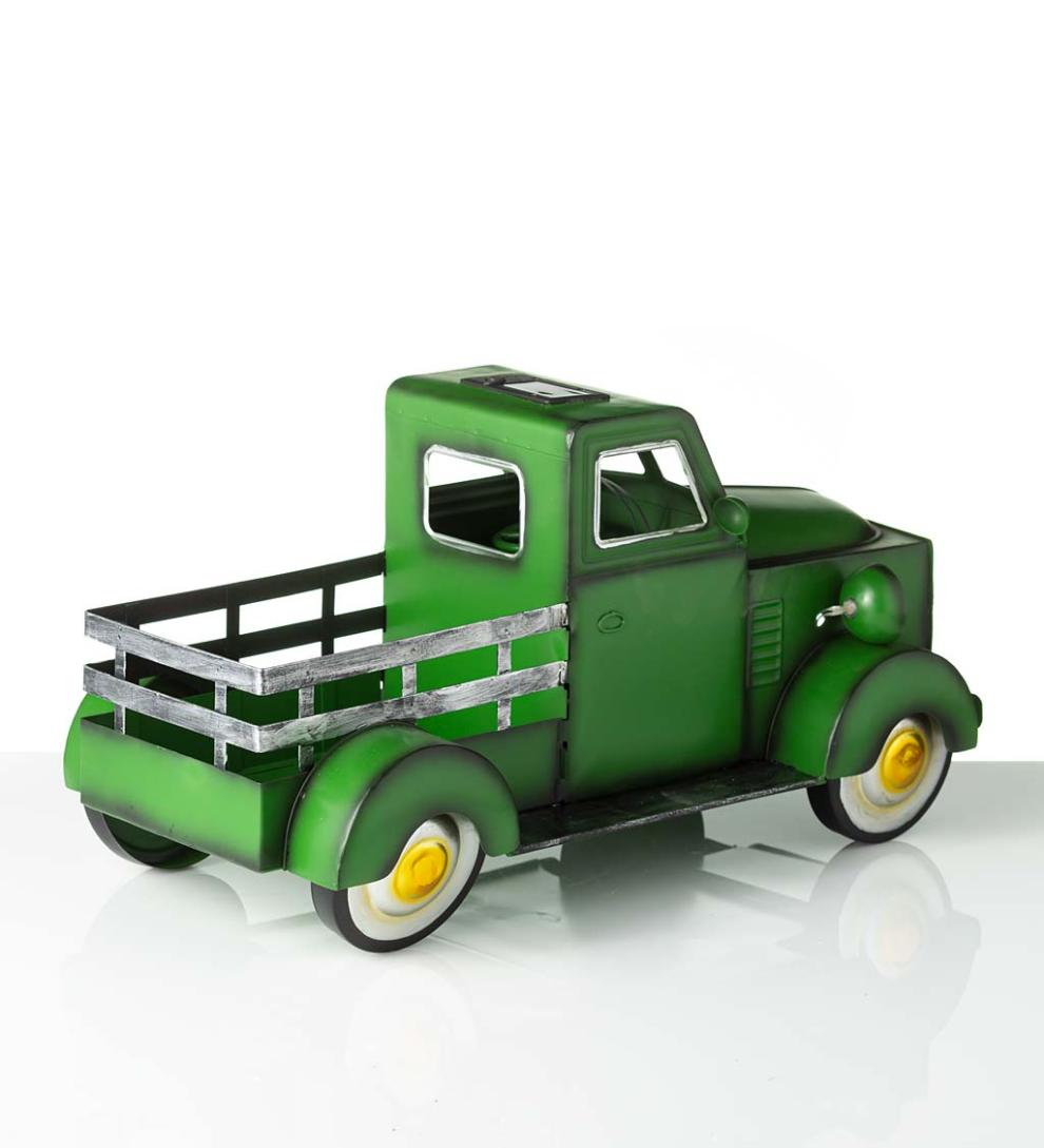 Plow & Hearth Deck & Patio Accents Outdoor Living Vintage Style Solar Pickup Truck Garden Accent - Blue