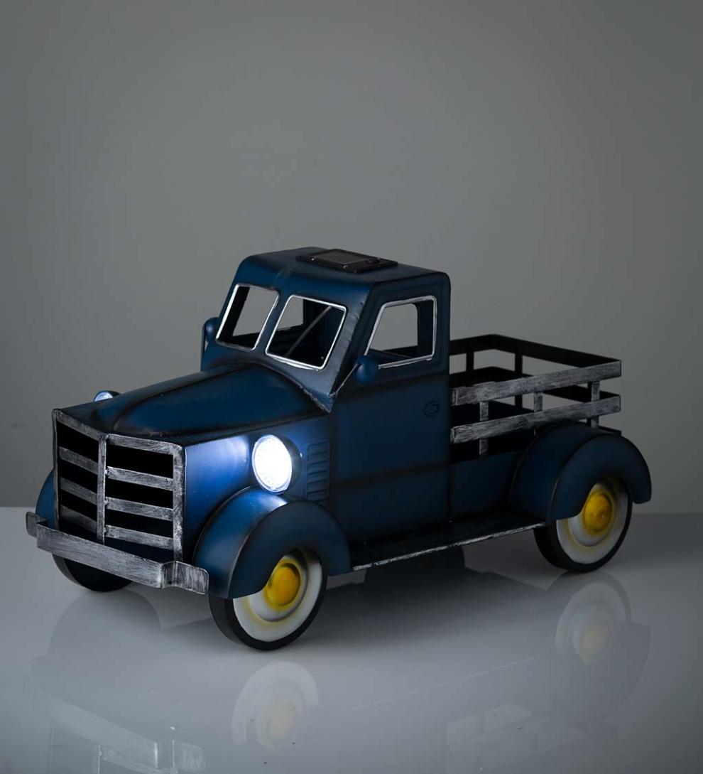 Plow & Hearth Deck & Patio Accents Outdoor Living Vintage Style Solar Pickup Truck Garden Accent - Blue