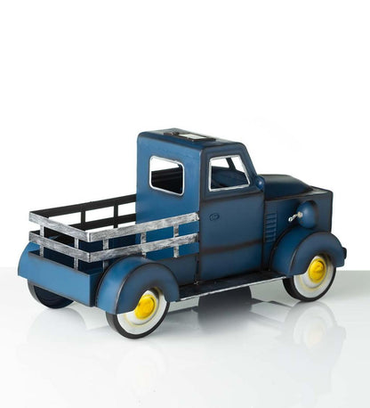 Plow & Hearth Deck & Patio Accents Outdoor Living Vintage Style Solar Pickup Truck Garden Accent - Blue