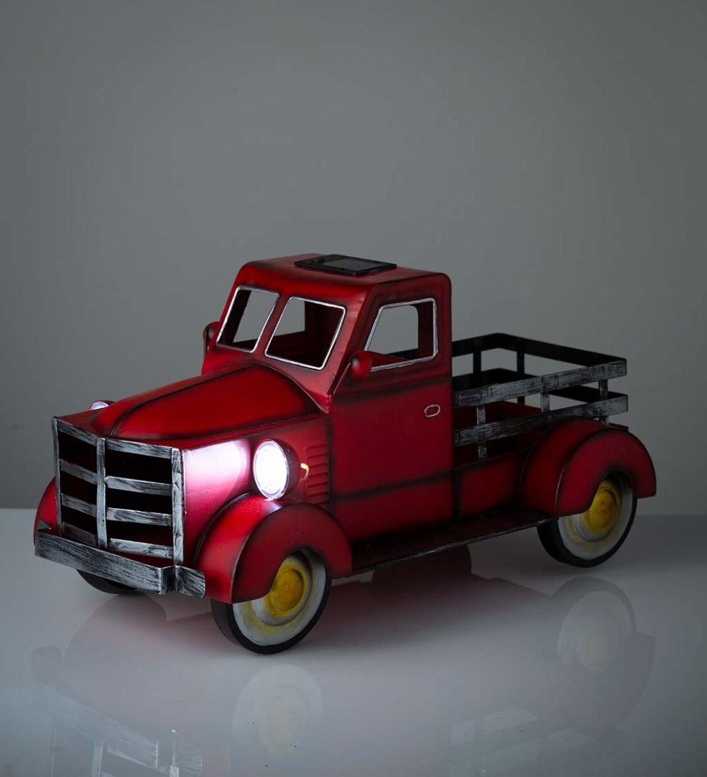 Plow & Hearth Deck & Patio Accents Outdoor Living Vintage Style Solar Pickup Truck Garden Accent - Blue