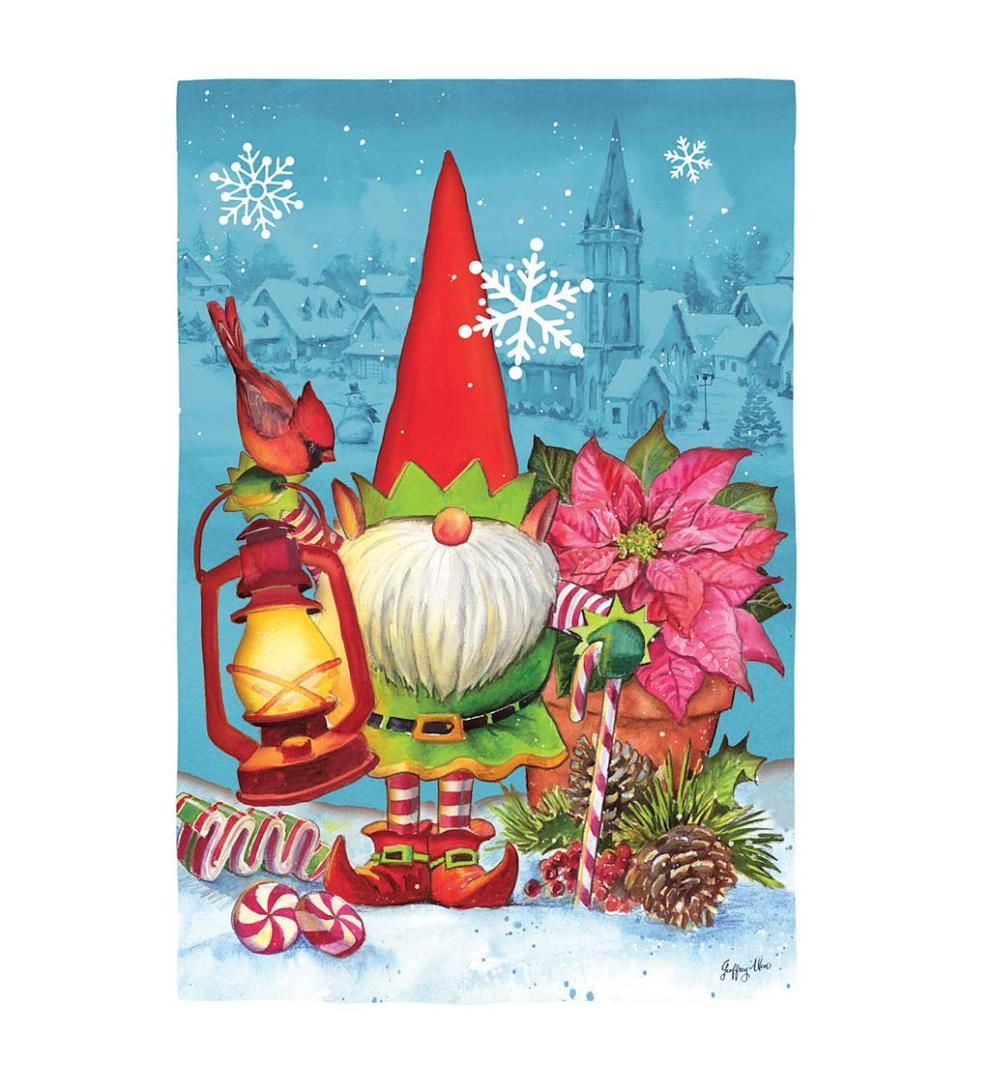 Plow & Hearth Deck & Patio Accents Outdoor Living Winter Elf Gnome With Cardinal And Lantern Textured Suede House Flag