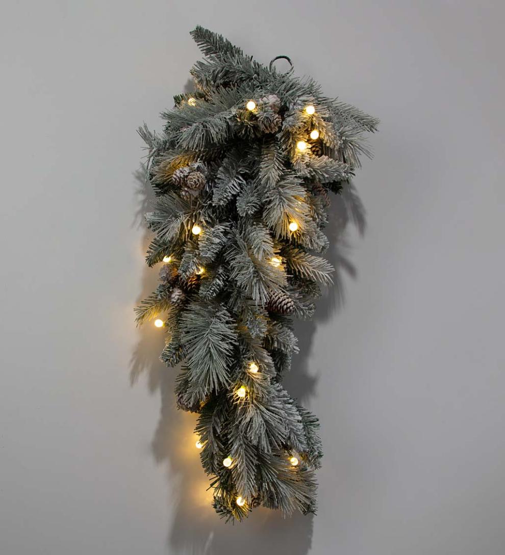 Plow & Hearth Deck & Patio Accents Outdoor Living Winter Frost Holiday Teardrop Swag With White And Multicolor Lights